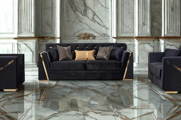 Hilena Black Velvet Living Room Set
