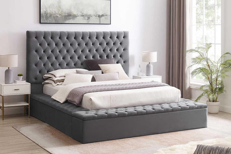 Cataline Grey Modern Contemporary Solid Wood Velvet Upholstered Tufted Storage Queen Bed - Ella Furniture