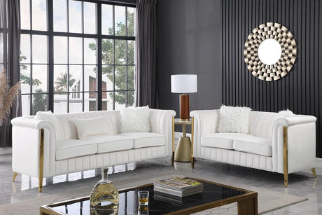 Fara Cream With Gold Modern Contemporary Wood, Engineered Wood Velvet Sofa&Loveseat - Ella Furniture