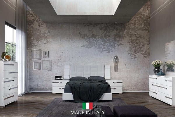 Dream Geo White Modern Contemporary High Gloss Lacquer Solid Wood Bedroom Set - Ella Furniture