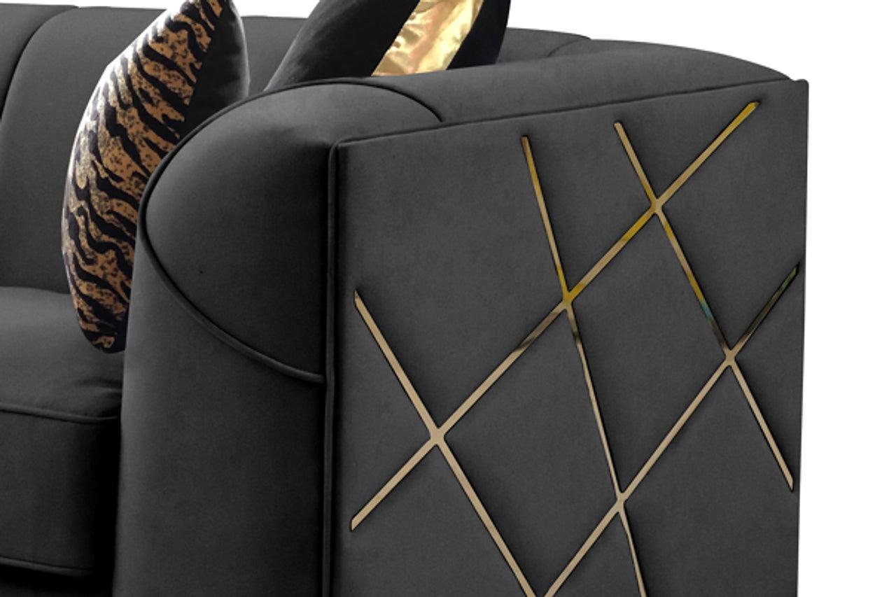 Designer Black with Gold Modern Contemporary Wood, Engineered Wood Velvet Sofa&Loveseat - Ella Furniture