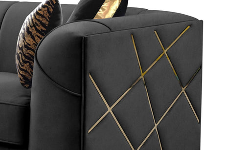 Designer Black with Gold Modern Contemporary Wood, Engineered Wood Velvet Sofa&Loveseat - Ella Furniture