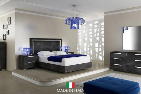 Sarah Grey Contemporary Solid Wood High Gloos Lacquer LED Panel Bedroom Set - Ella Furniture