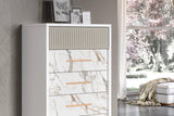 Cruz White/Gray Contemporary High Gloss Lacquer Solid Wood Marble Top 5-Drawers Chest - Ella Furniture