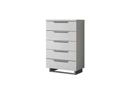 Kimera White Modern Contemporary High Gloss Lacquer Solid Wood 5-Drawers Chest - Ella Furniture