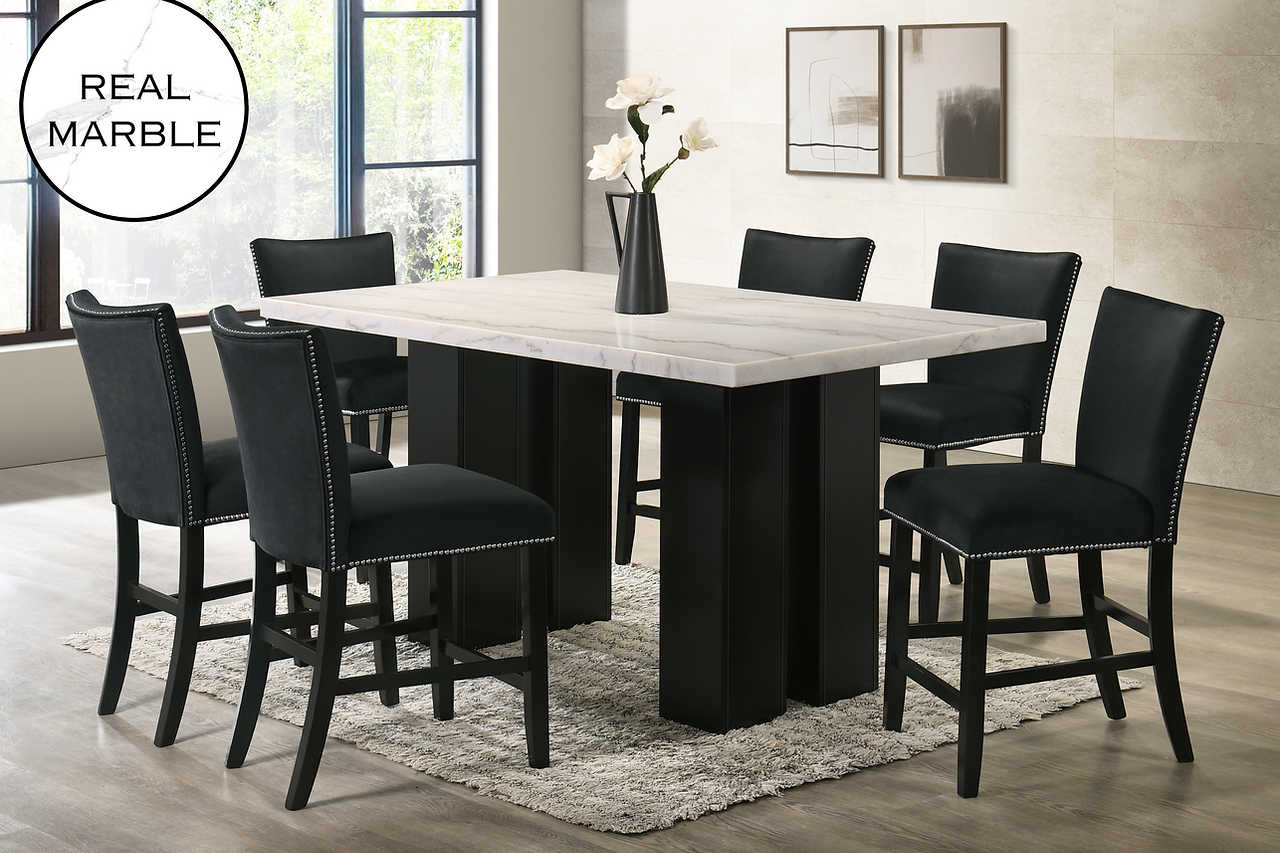 Valentino Black Marble Top Counter Height Set