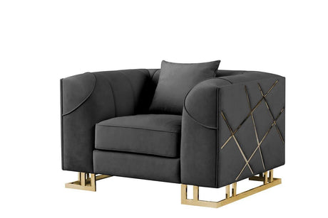 Designer Black with Gold Modern Contemporary Wood, Engineered Wood Velvet Chair - Ella Furniture