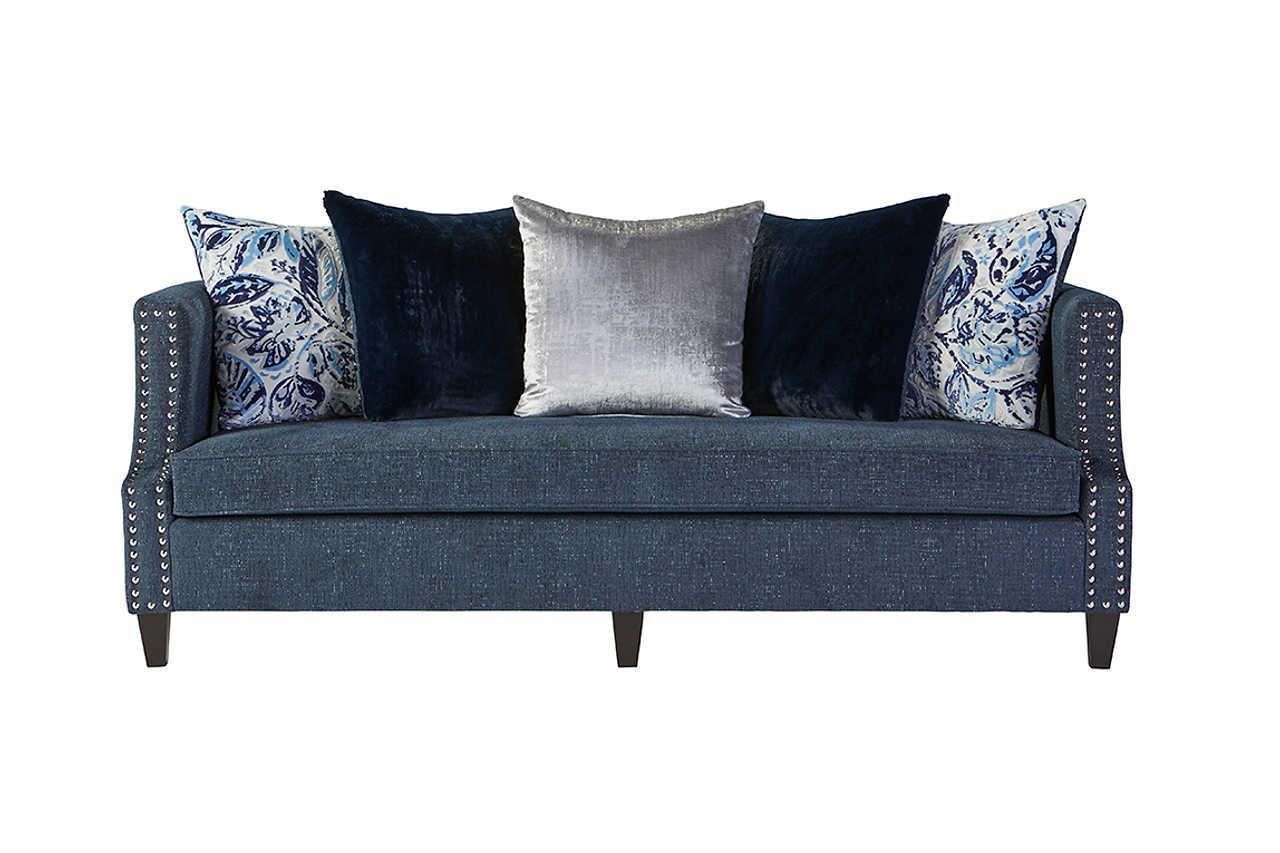 Simone Indigo Blue Modern Contemporary Solid Wood Fabric Upholstered Sofa - Ella Furniture