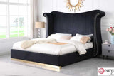 Luna Grey 66"H Modern Contemporary Solid Wood Velvet Upholstered Queen Bed - Ella Furniture