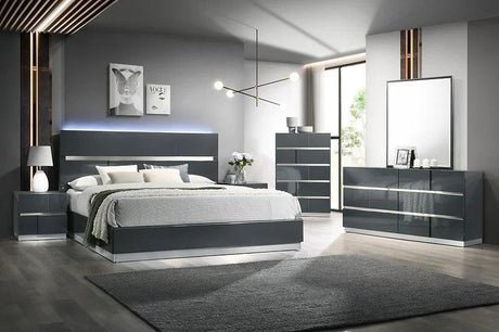 Verona Gray Modern Sleek Wood And Engineered Wood LED Panel Bedroom Set - Ella Furniture