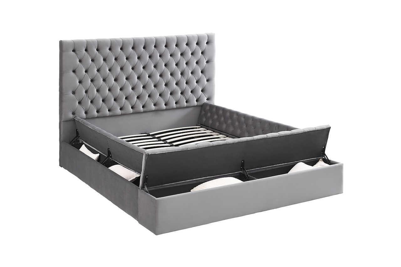 Cataline Grey Modern Contemporary Solid Wood Velvet Upholstered Tufted Storage King Bed - Ella Furniture