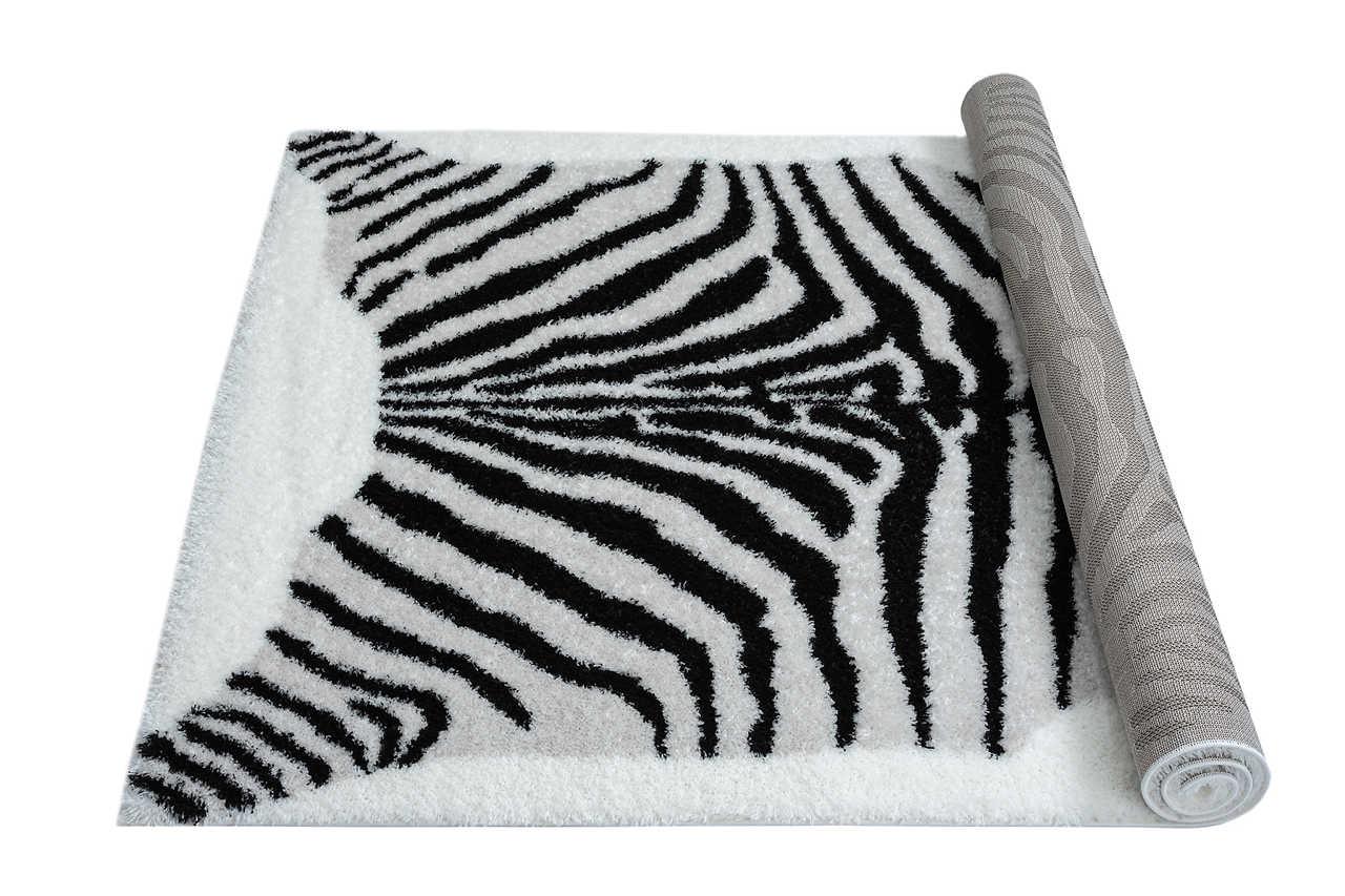 Comfy Shag Black White Area Rug