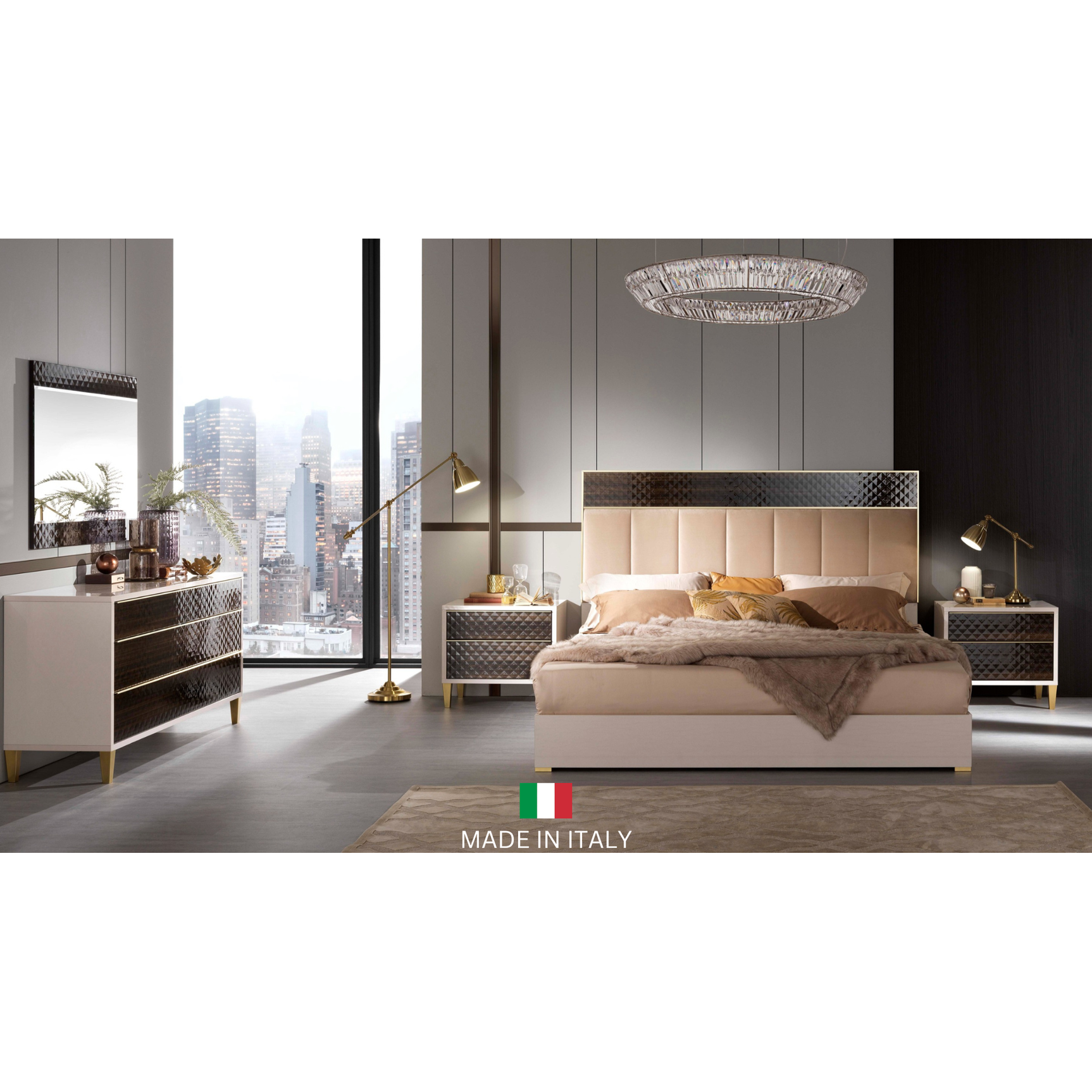 Gemma Italian High Gloss Pearl and 3D Eucalyptol Bedroom Set from Ella Furniture
