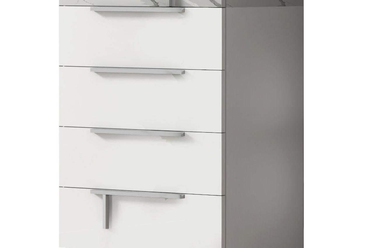 Sunset White/Gray Contemporary Solid Wood Marble Top High Gloss Lacquer 5-Drawers Chest - Ella Furniture