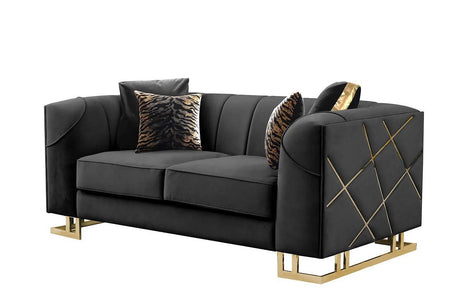 Designer Black with Gold Modern Contemporary Wood, Engineered Wood Velvet Sofa&Loveseat - Ella Furniture
