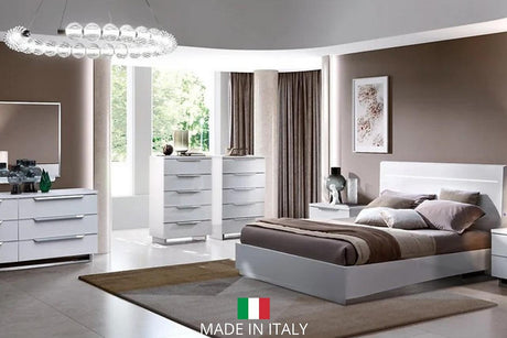 Kimera White Modern Contemporary High Gloss Lacquer Solid Wood LED Bedroom Set - Ella Furniture