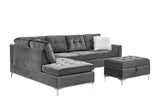 Joy Grey Modern Velvet Upholstered Tufted Drop-down Storage Sectional with Ottoman - Ella Furniture