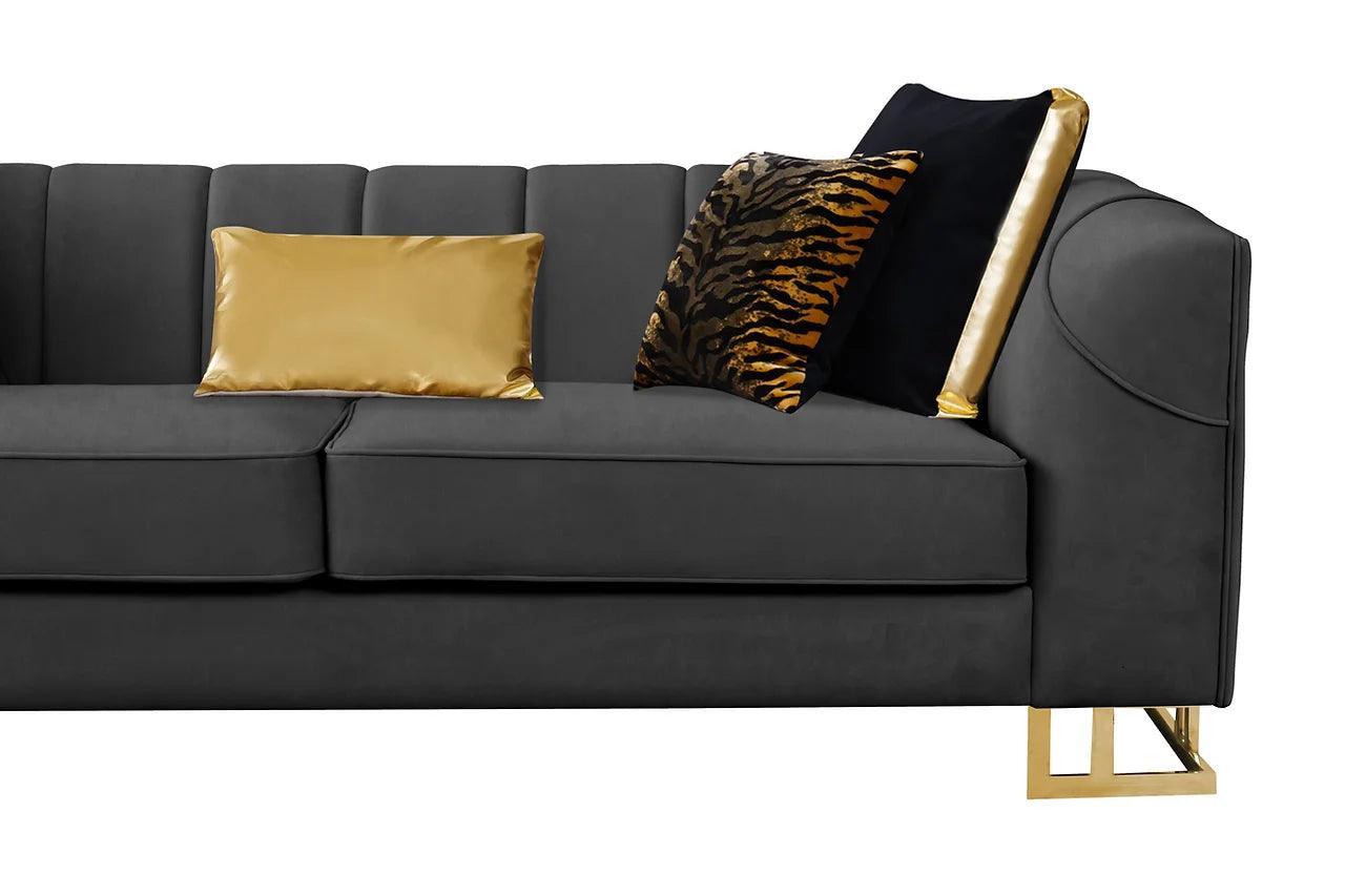 Designer Black with Gold Modern Contemporary Wood, Engineered Wood Velvet Sofa&Loveseat - Ella Furniture