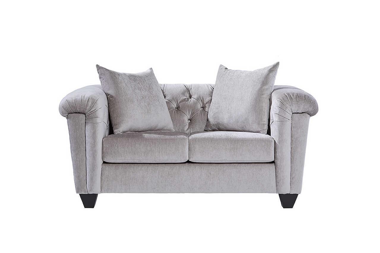 Lush Silver Modern Contemporary Solud Wood Velvet/Fabric Upholstered Tufted Loveseat - Ella Furniture