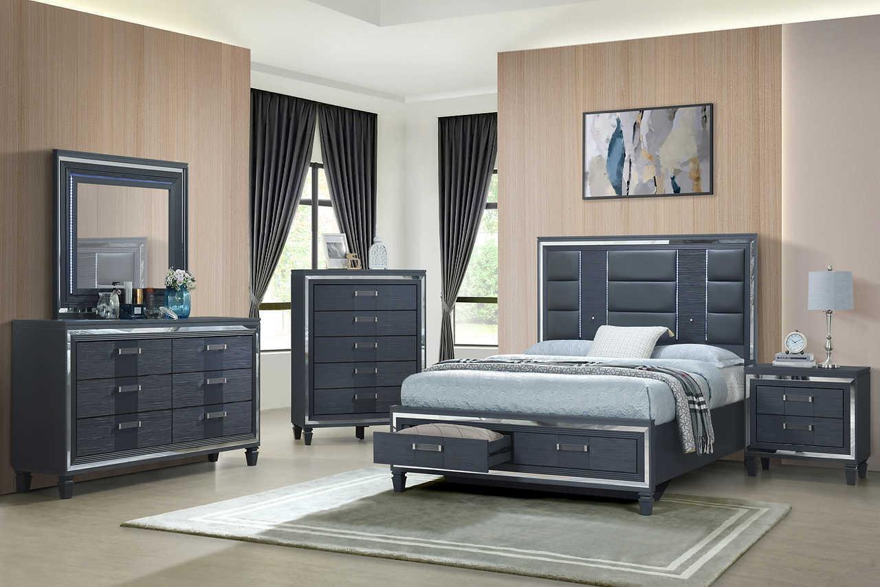 Meg Black/Gray Modern Bedroom Set - Ella Furniture