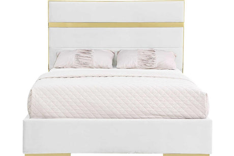 Cartier Ivory/Gold Modern Contemporary Solid Wood Velvet Upholstery Platform Queen Bed - Ella Furniture