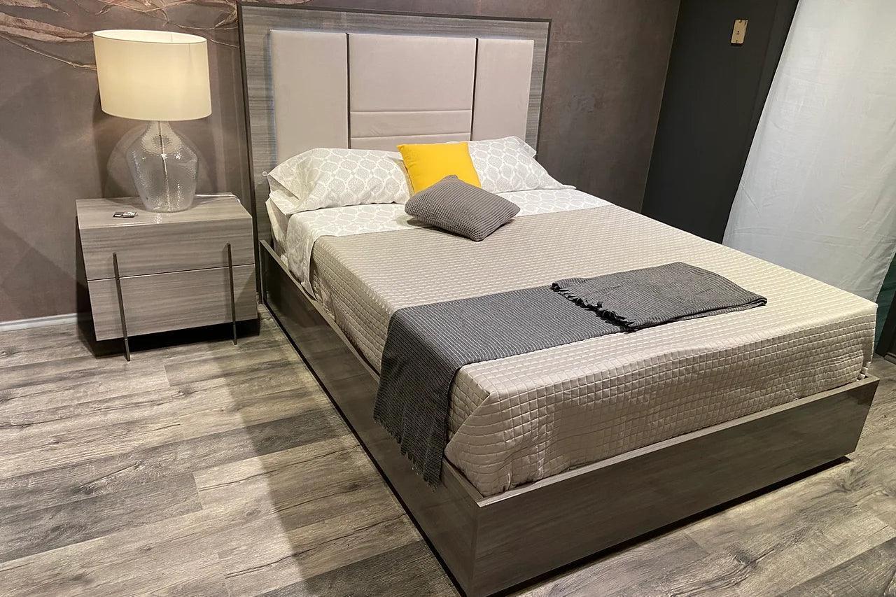 Blade Gray Modern Contemporary Solid Wood And Veneers LED Velvet Bedroom Set - Ella Furniture