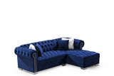 Yaz Blue Modern Contemporary Wood, Engineered Wood Velvet Upholstered Tufted Sectional - Ella Furniture