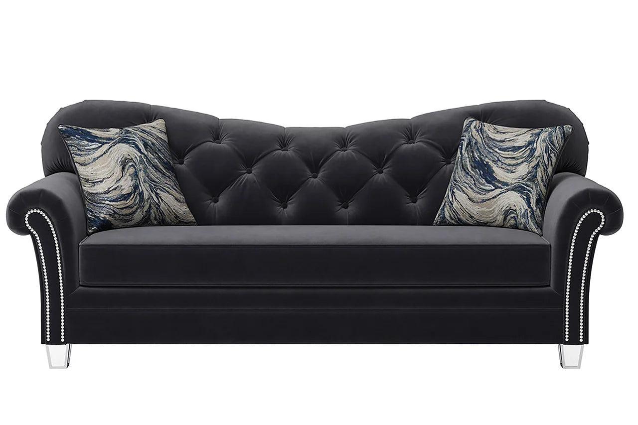 Bing Black Modern Contemporary Wood, Engineered Wood Velvet Tufted Sofa - Ella Furniture