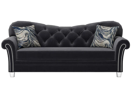 Bing Black Modern Contemporary Wood, Engineered Wood Velvet Tufted Sofa - Ella Furniture