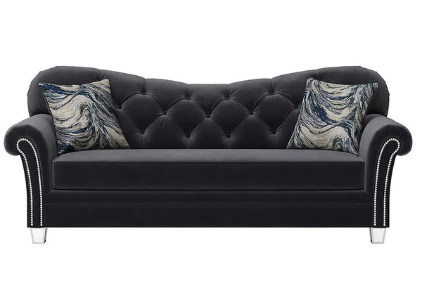 Bing Black Modern Contemporary Wood, Engineered Wood Velvet Tufted Sofa - Ella Furniture