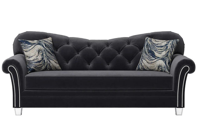 Bing Black Modern Contemporary Wood, Engineered Wood Velvet Tufted Sofa - Ella Furniture