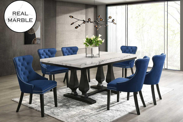 Paro Blue/White Gloss Modern Tufted Dining Set