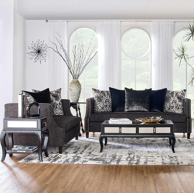 Simone Ash Grey Blue Modern Contemporary Solid Wood Fabric Upholstered Sofa&Loveseat - Ella Furniture