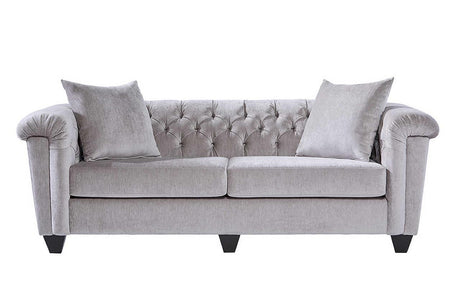 Lush Silver Modern Contemporary Solud Wood Velvet/Fabric Upholstered Tufted Sofa - Ella Furniture