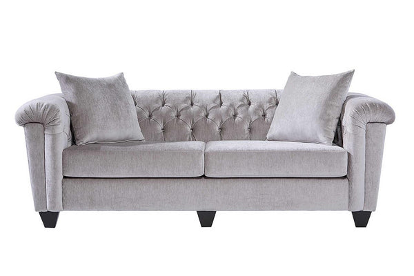 Lush Silver Modern Contemporary Solud Wood Velvet/Fabric Upholstered Tufted Sofa - Ella Furniture
