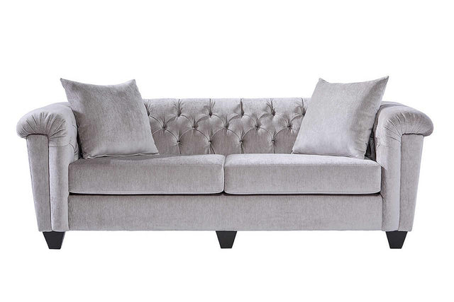 Lush Silver Modern Contemporary Solud Wood Velvet/Fabric Upholstered Tufted Sofa - Ella Furniture