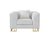 Designer Off-white with Gold Contemporary Wood, Engineered Wood Velvet Chair - Ella Furniture