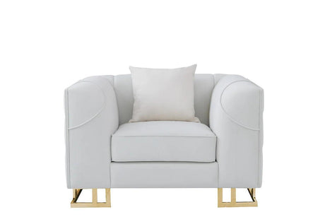 Designer Off-white with Gold Contemporary Wood, Engineered Wood Velvet Chair - Ella Furniture
