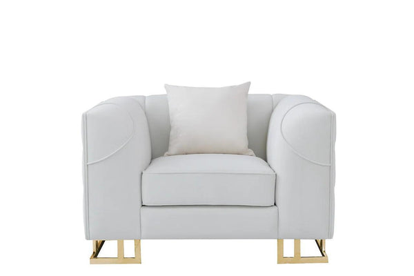 Designer Off-white with Gold Contemporary Wood, Engineered Wood Velvet Chair - Ella Furniture