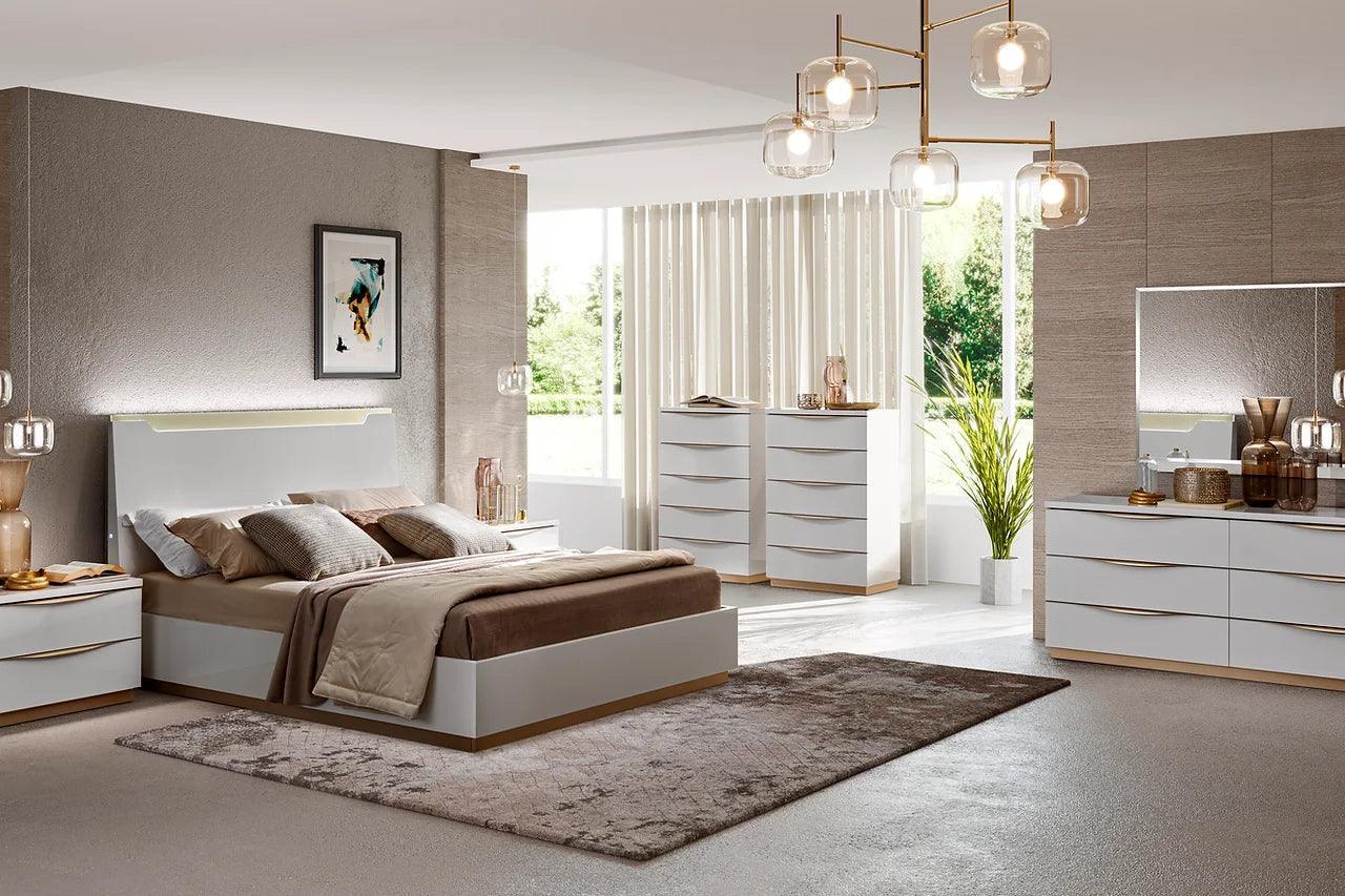 Kharma White Modern Contemporary High Gloss Lacquer Solid Wood 5-Drawers Chest - Ella Furniture
