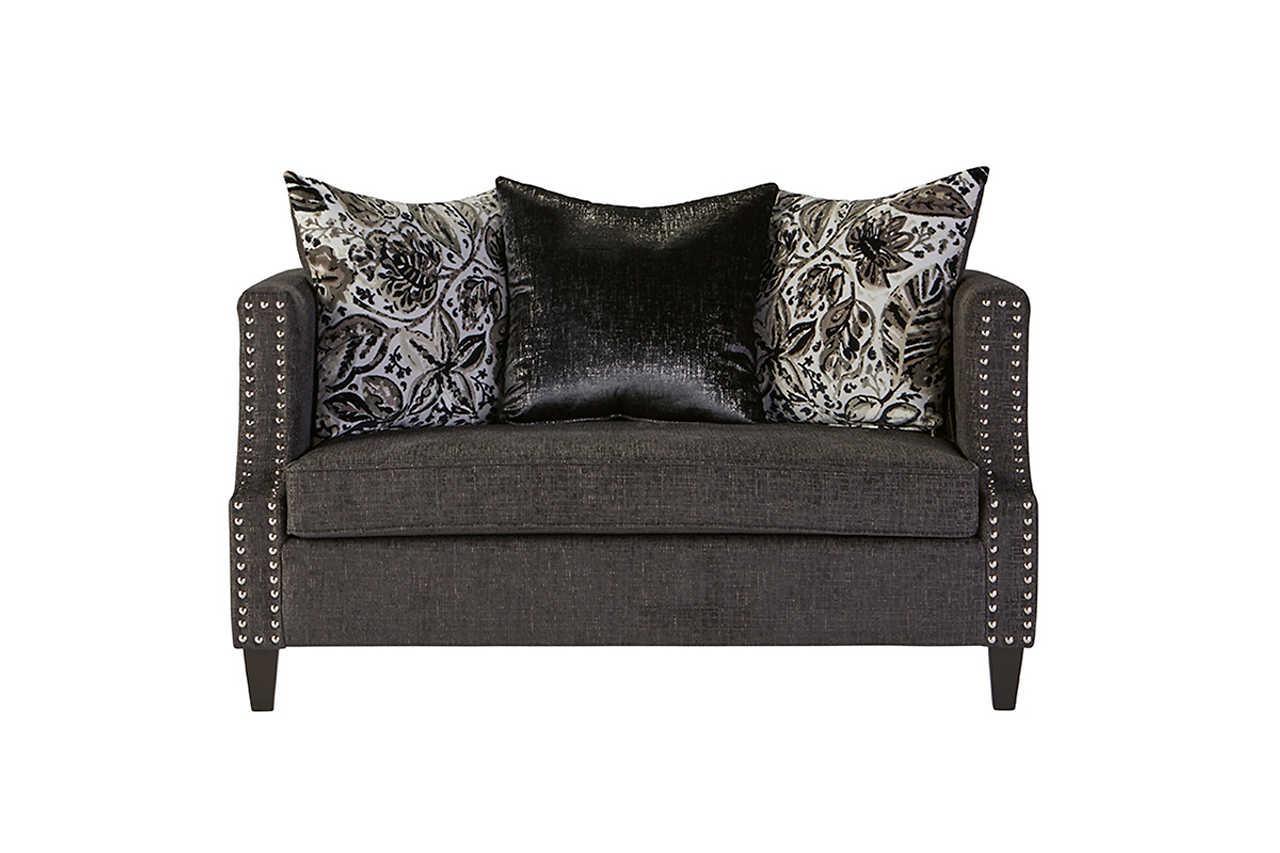 Simone Ash Grey Blue Modern Contemporary Solid Wood Fabric Upholstered Loveseat - Ella Furniture