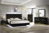 Zenia Black/Gold Modern Contemporary High Gloss Lacquer Solid Wood LED Bedroom Set - Ella Furniture