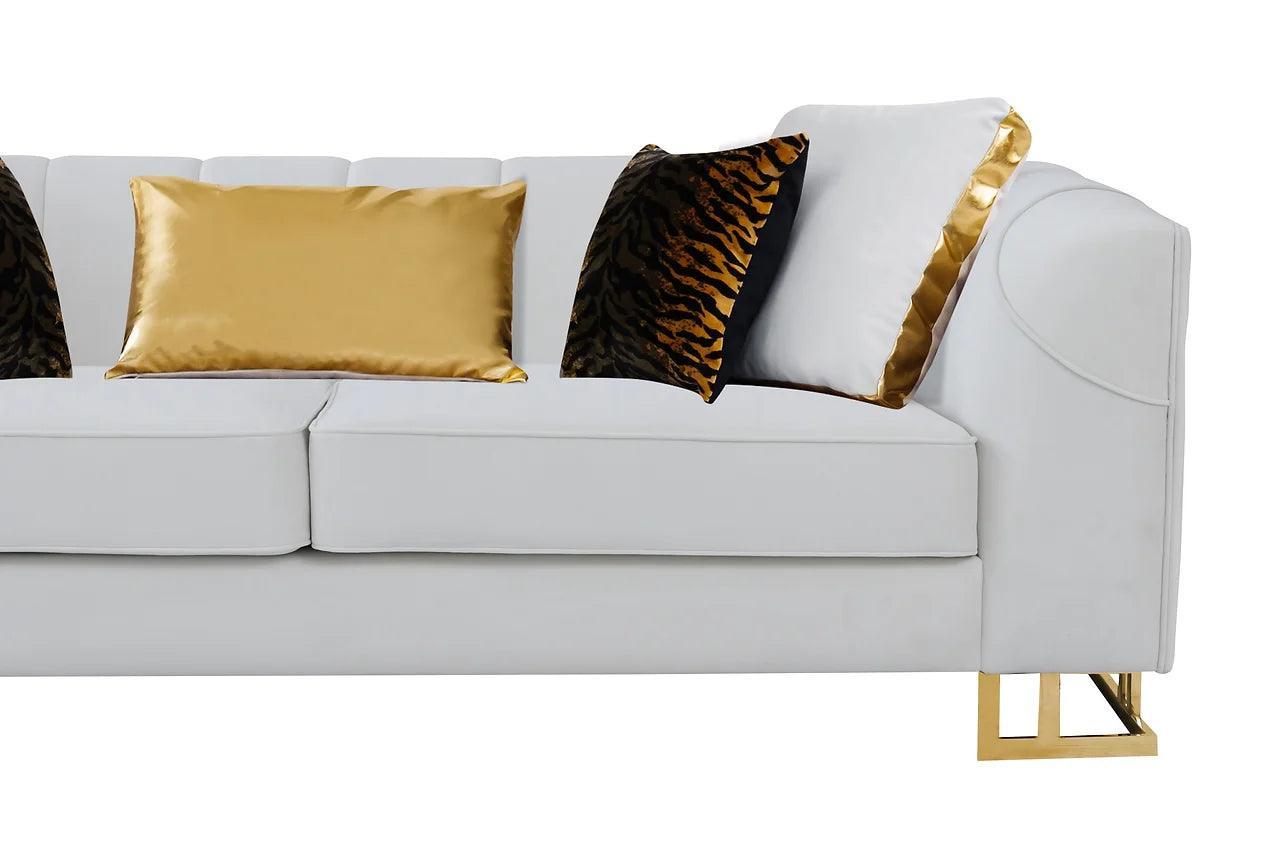 Designer Off-white with Gold Contemporary Wood, Engineered Wood Velvet Chair - Ella Furniture