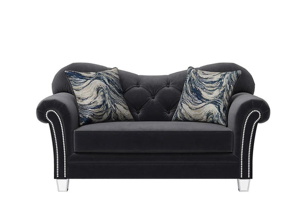 Bing Black Modern Contemporary Wood, Engineered Wood Velvet Tufted Loveseat - Ella Furniture