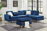 Joy Blue Modern Velvet Upholstered Tufted Drop-down Storage Sectional with Ottoman - Ella Furniture