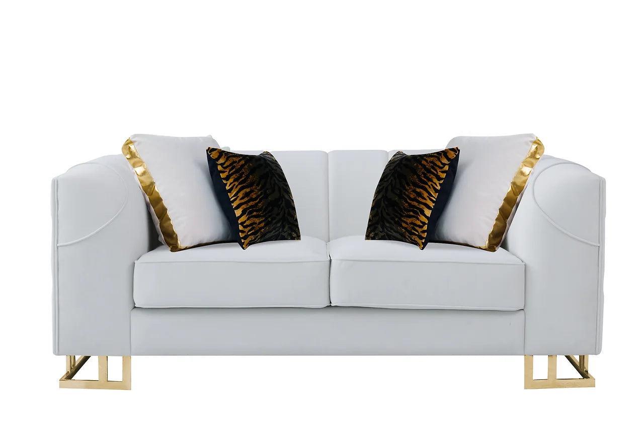 Designer Off-white with Gold Contemporary Wood, Engineered Wood Velvet Sofa&Loveseat - Ella Furniture