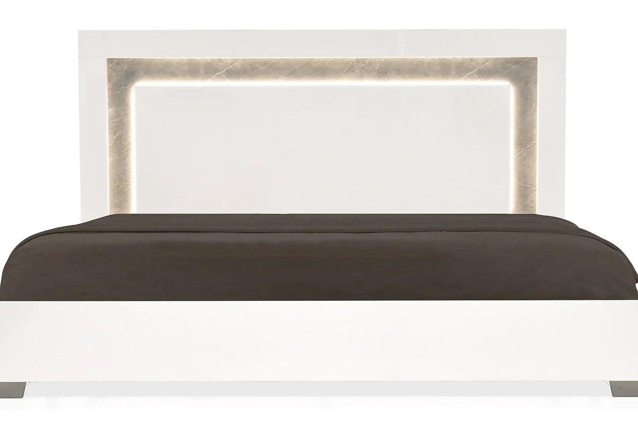 Mara White Modern Traditional Contemporary Marble Top Solid Wood LED Panel Bedroom Set - Ella Furniture