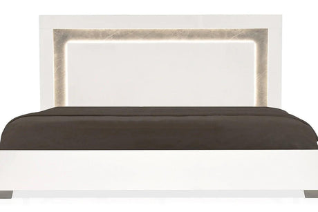Mara White Modern Traditional Contemporary Marble Top Solid Wood LED Panel Bedroom Set - Ella Furniture