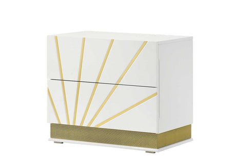 Safa White/Gold Modern Contemporary High Gloss Lacquer Solid Wood 2-Drawers Nightstand - Ella Furniture