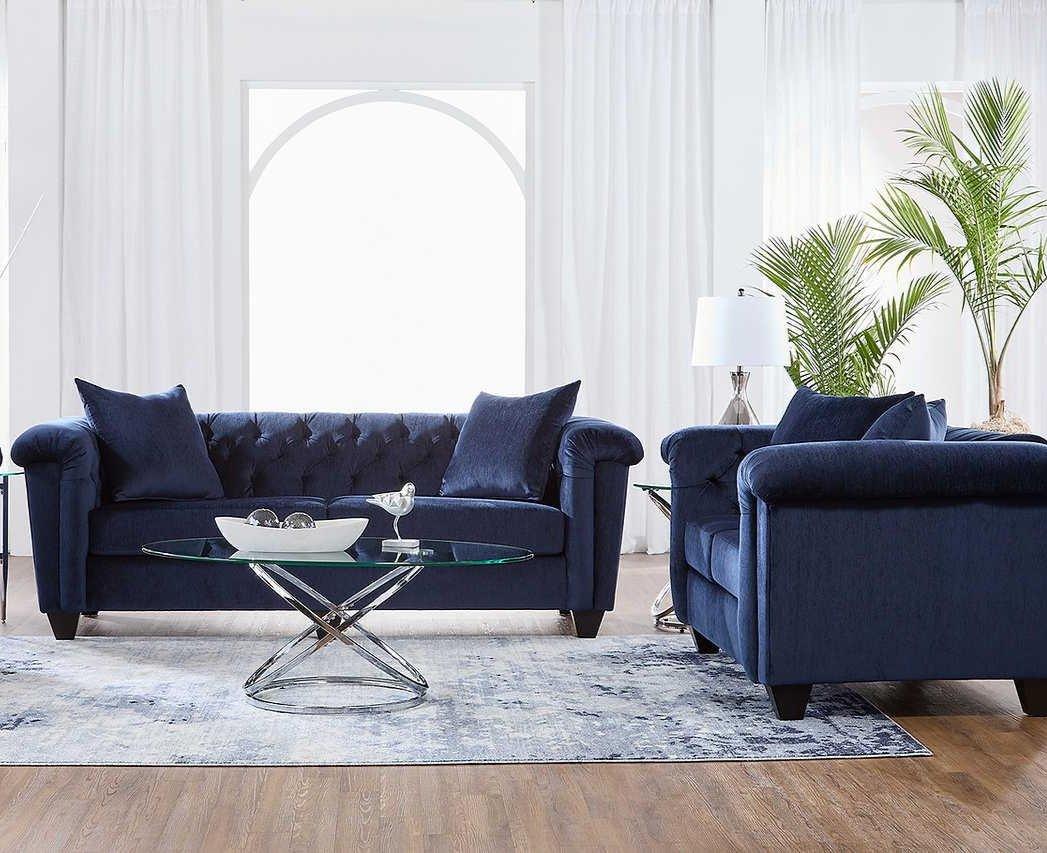 Lush Navy Modern Contemporary Solud Wood Velvet/Fabric Upholstered Tufted Sofa&Loveseat - Ella Furniture